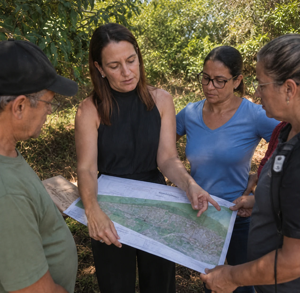 Atividade de campo em diagnóstico socioeconômico com equipe e moradores